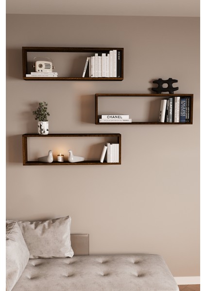 DF05105 3'lü Raf Kitaplık Duvar Rafı Dekoratif Kitaplık