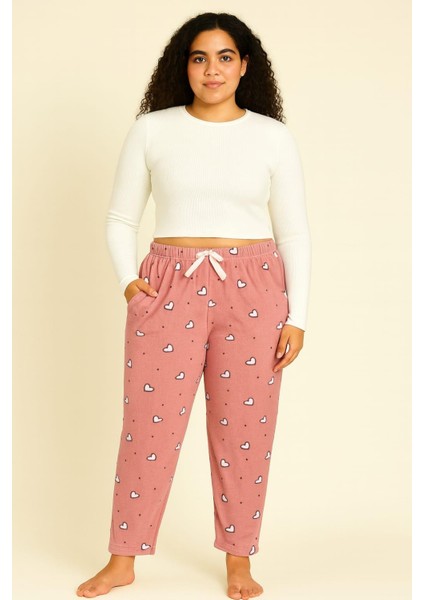 Kadın Büyük Beden Cepli 401 Polar Tek Alt Gül Kurusu