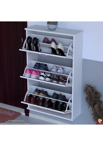 Uygar Meşe Renk Asma Ayakkabılık Kapı Önü 3 Düşer Kapak 6 Göz Bölmeli Ayakkabılık 72X115X25,5 cm