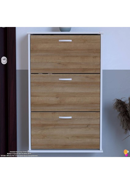 Uygar Meşe Renk Asma Ayakkabılık Kapı Önü 3 Düşer Kapak 6 Göz Bölmeli Ayakkabılık 72X115X25,5 cm fırsatları