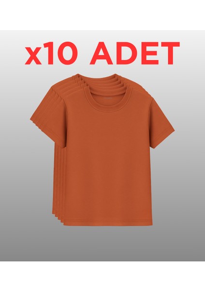 10’lu Regular Fit Basic Tişört Seti - %100 Pamuk - Yeşil, Siyah, Beyaz, Kiremit