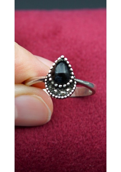 925 Ayar Kadın Gümüş Oltu Taşı Yüzük SY00073 fırsatları