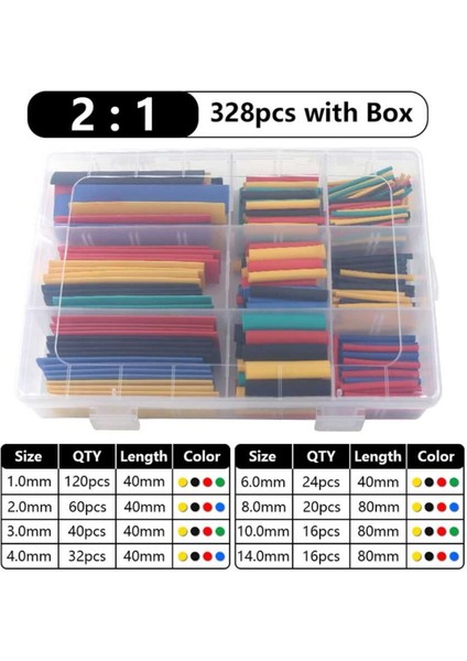 Kutulu Makaron Isı Ile Daralan Kablo Seti 328 Adet 8 Boy 5 Renk fırsatları