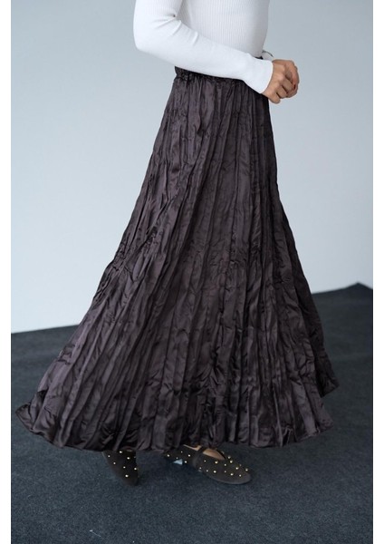 Saten Uzun Etek - Kahve indirimleri