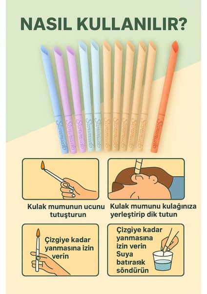 10 Çift Kulak Kiri Temizleme Mumu – Doğal Aromaterapi Kokulu Toplam 20 Adet fırsatları