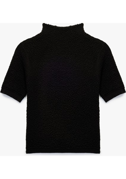 Regular Fit Kısa Kollu Dik Yaka Dokulu Triko Kazak fırsatları