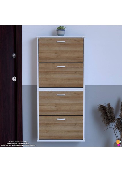 Asaf 2 Li Meşe Renk Asma Ayakkabılık Antre Hol 4 Düşer Kapak 8 Göz Bölme Ayakkabılık 72X148X25,5 cm modelleri