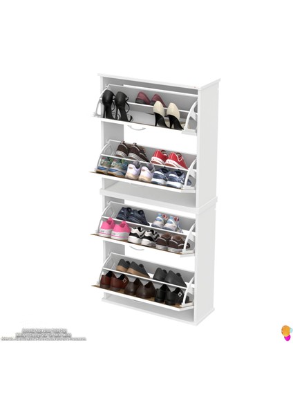 Asaf 2 Li Meşe Renk Asma Ayakkabılık Antre Hol 4 Düşer Kapak 8 Göz Bölme Ayakkabılık 72X148X25,5 cm indirimleri