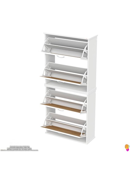 Asaf 2 Li Meşe Renk Asma Ayakkabılık Antre Hol 4 Düşer Kapak 8 Göz Bölme Ayakkabılık 72X148X25,5 cm