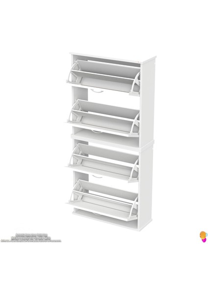 Asaf 2 Li Beyaz Asma Ayakkabılık Antre Hol 4 Düşer Kapak 8 Bölmeli Ayakkabılık 72X148X25,5 cm indirimleri