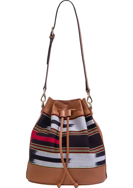 Kuz - Taba Deri ve Kalın Çizgi Desenli Sırt, Omuz ve El Çantası