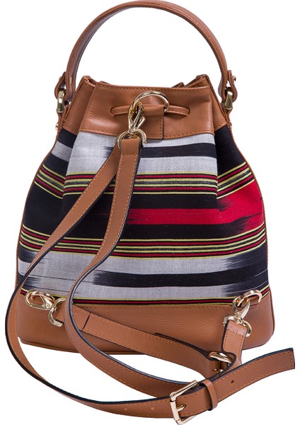 Kuz - Taba Deri ve Kalın Çizgi Desenli Sırt, Omuz ve El Çantası modelleri