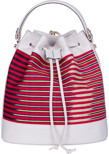 Kuz - Krem Deri ve Ince Çizgi Desenli Sırt, Omuz ve El Çantası fiyatları