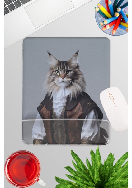 Ortaçağ Kostümlü Kediler No:2 Oyuncu Gaming Dikdörtgen Bilek Destekli Mousepad