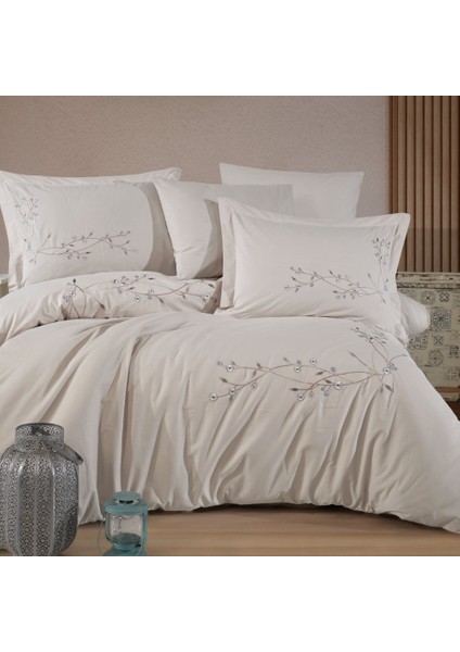 Premium Loren Taş - Poplin Çift Kişilik Nakışlı Nevresim Takımı