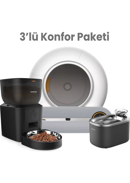 BF01 Akıllı Wifi Uygulamalı Otomatik Kedi Tuvaleti, Akıllı Mama Kabı, Kedi Su Sebili 3'lü Set
