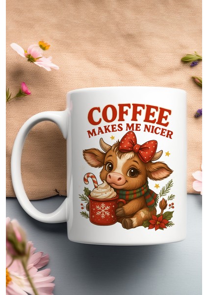 Coffee Makes Me Nicer Sevimli Inek Baskılı Hediyelik Kupa Bardak