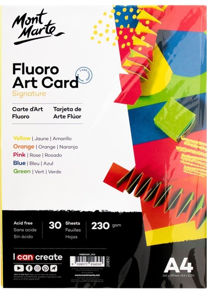 mm Flüoresan Sanat Kartonu Paket 5 Renk 230GSM 30'lu A4