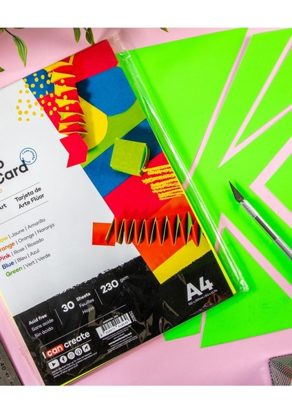 mm Flüoresan Sanat Kartonu Paket 5 Renk 230GSM 30'lu A4 fırsatları