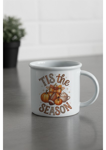 Tis The Season Baskılı Enamel Görünümlü Seramik Vintage Kupa Bardak
