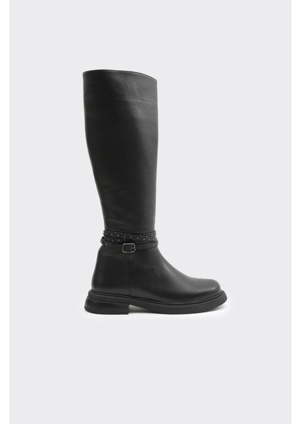 Hakiki Deri Tokalı Kadın Çizme