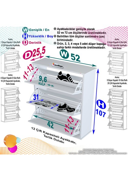 Uygar Beyaz Asma Ayakkabılık Antre 3 Düşer Kapak 6 Göz Raf Bölmeli Ayakkabılık 72X107X25,5 cm fiyatları