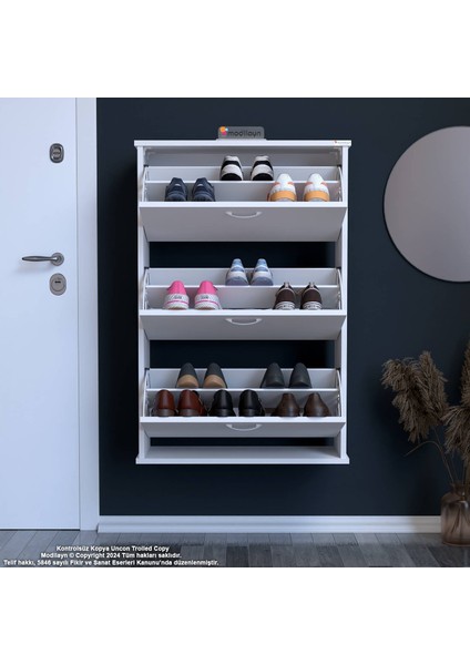 Uygar Beyaz Asma Ayakkabılık Antre 3 Düşer Kapak 6 Göz Raf Bölmeli Ayakkabılık 72X107X25,5 cm modelleri