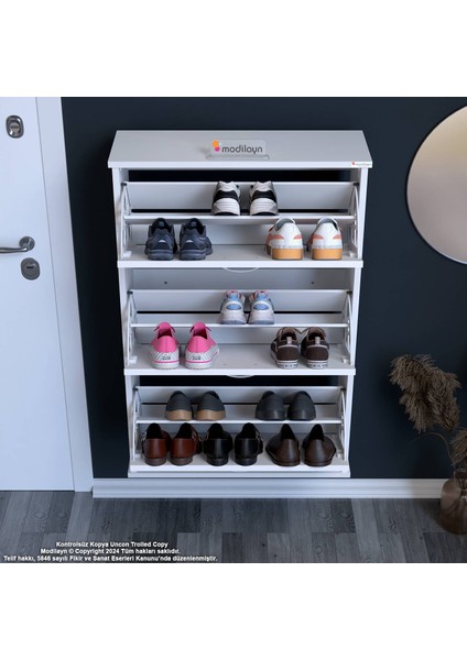 Uygar Beyaz Asma Ayakkabılık Antre 3 Düşer Kapak 6 Göz Raf Bölmeli Ayakkabılık 72X107X25,5 cm fırsatları