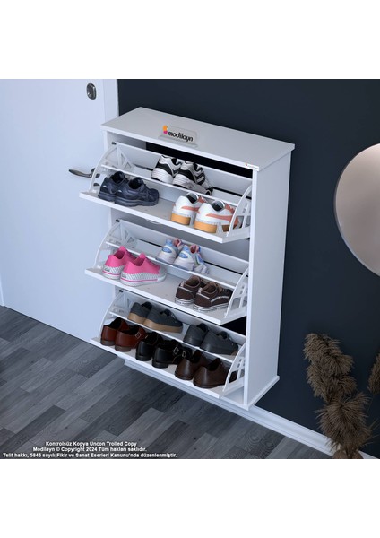 Uygar Beyaz Asma Ayakkabılık Antre 3 Düşer Kapak 6 Göz Raf Bölmeli Ayakkabılık 72X107X25,5 cm indirimleri