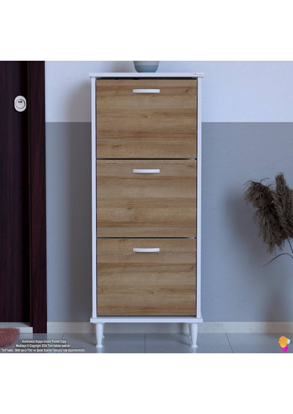 Uygar Meşe Renk Kapı Önü Ayakkabılık 3 Düşer Kapak 6 Göz Raf Bölmeli Ayakkabılık 52X127X25,5 cm fiyatları