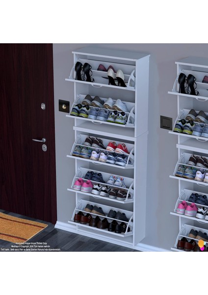 Ikra Beyaz Asma Ayakkabılık Kapı Önü 5 Düşer Kapak 10 Göz Bölmeli Ayakkabılık 72X194X26 cm modelleri