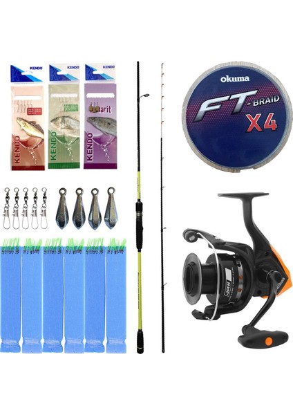 Hazır Tekne Oltası Seti Okuma Orata Squid Spin 180CM 100-200GR 2 Parça Tekne Kamışı&okuma Jaw-65 3+1bb Olta Makinesi