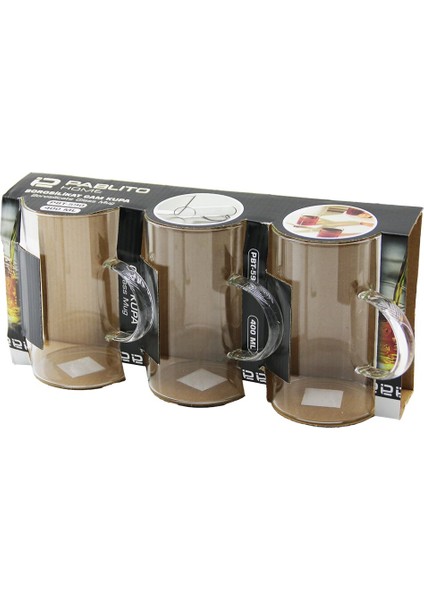 Pablıto Home PBT-590 3'lü Borosilikat Kulplu Cam Kupa Bardak Seti (400ML) - Isıya Dayanıklı Termisil