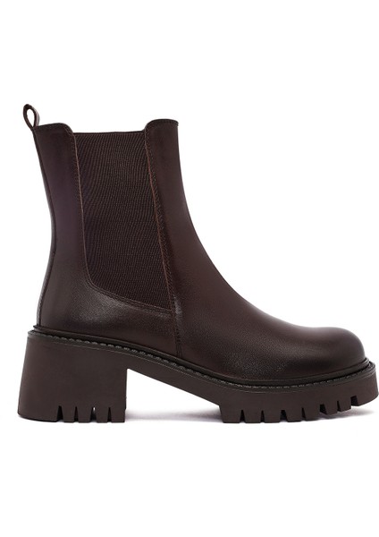 Kadın Kahverengi Kalın Topuklu Deri Chelsea Bot 25WFD511318