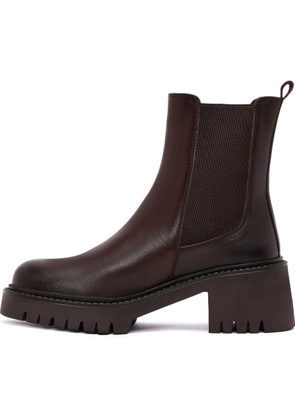 Kadın Kahverengi Kalın Topuklu Deri Chelsea Bot 25WFD511318 fırsatları
