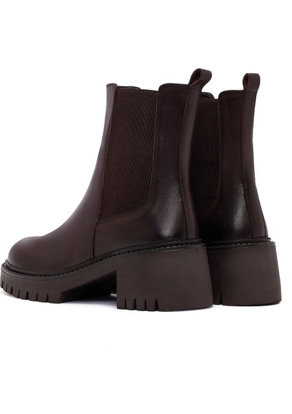 Kadın Kahverengi Kalın Topuklu Deri Chelsea Bot 25WFD511318