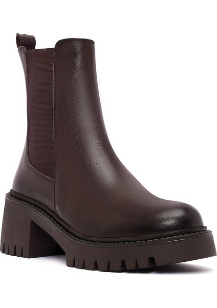 Kadın Kahverengi Kalın Topuklu Deri Chelsea Bot 25WFD511318