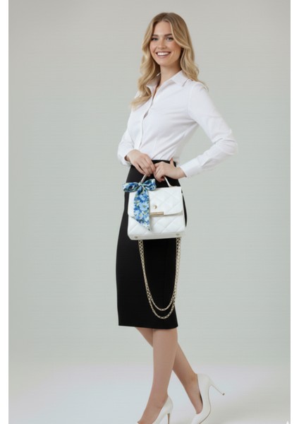 Kadın Kapitone Fularlı Zincir Askılı El ve Omuz Çantası Minimal modelleri