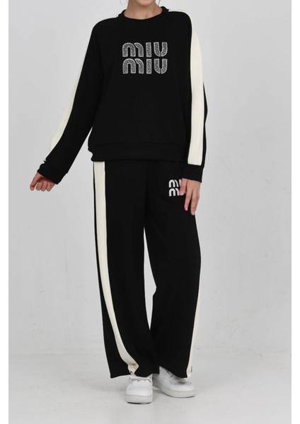 Kız Çocuk Double Face Kumaş Şerit Garni Detaylı Alt-Üst Takım 12302