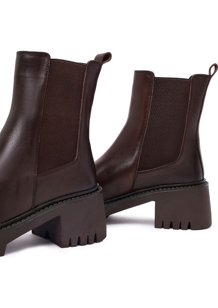 Kadın Kahverengi Kalın Topuklu Deri Chelsea Bot 25WFD511318