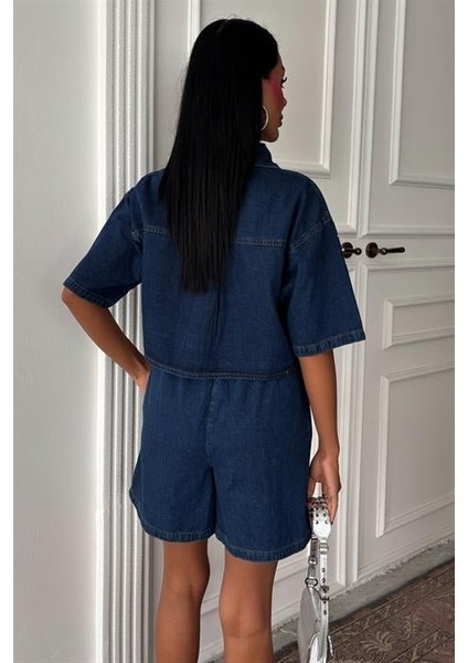 Taş Detaylı Gömlek Şort Denim Takım 10175 fırsatları