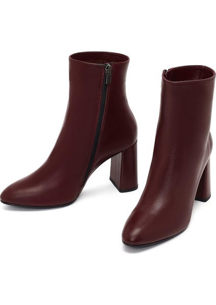 Kadın Bordo Fermuarlı Kalın Yüksek Topuklu Deri Bot 25WFD131418 modelleri