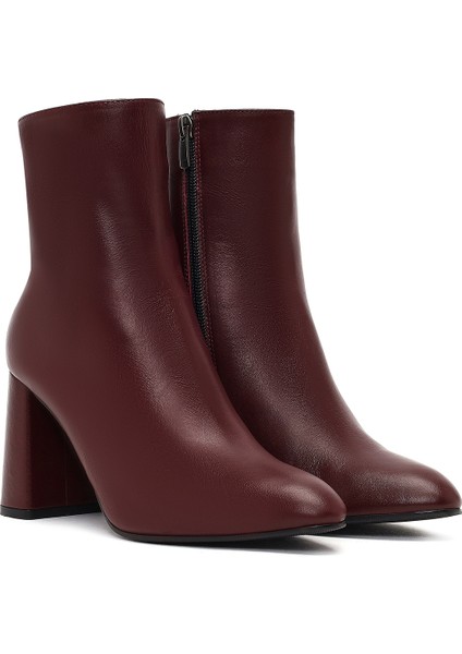 Kadın Bordo Fermuarlı Kalın Yüksek Topuklu Deri Bot 25WFD131418 indirimleri
