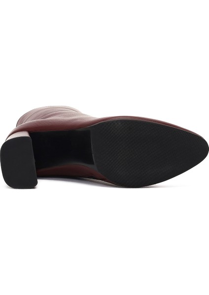 Kadın Bordo Fermuarlı Kalın Yüksek Topuklu Deri Bot 25WFD131418