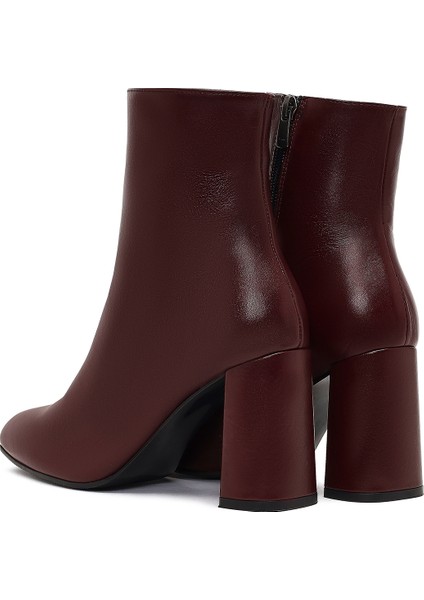 Kadın Bordo Fermuarlı Kalın Yüksek Topuklu Deri Bot 25WFD131418