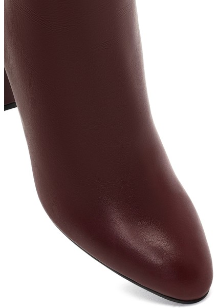 Kadın Bordo Fermuarlı Kalın Yüksek Topuklu Deri Bot 25WFD131418