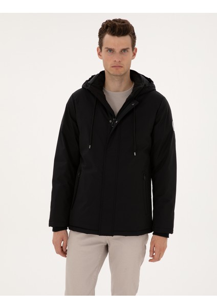 Erkek Siyah Kapüşonlu Mont 50313983-VR046