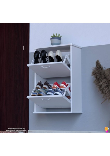 Asaf Beyaz Asma Ayakkabılık Kapı Önü 2 Düşer Kapak 4 Göz Bölmeli Ayakkabılık 52X78X25,5 cm modelleri