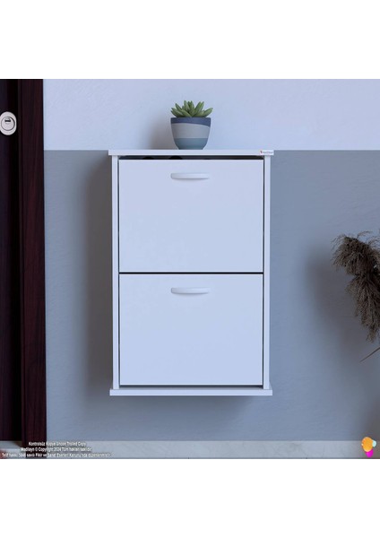 Asaf Beyaz Asma Ayakkabılık Kapı Önü 2 Düşer Kapak 4 Göz Bölmeli Ayakkabılık 52X78X25,5 cm fırsatları