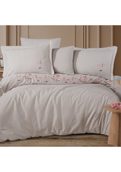 Premium Ophelia Taş - Poplin Çift Kişilik Nakışlı Nevresim Takımı